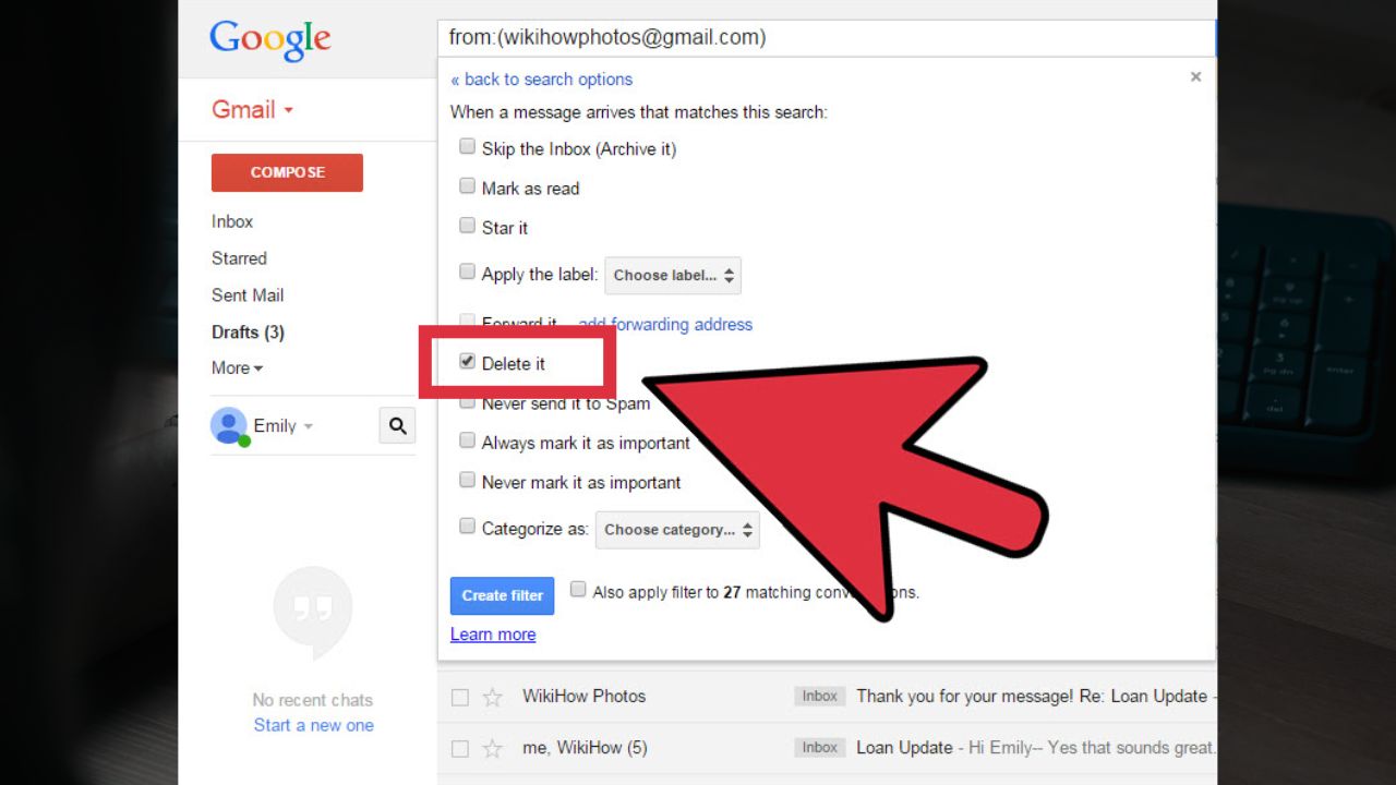 How to block emails on gmail from the Settings Menu